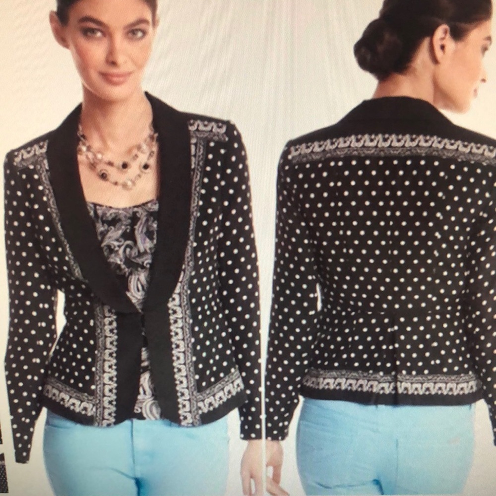 WHBM 100% Silk Black & White Polka Dot Crop Jacket